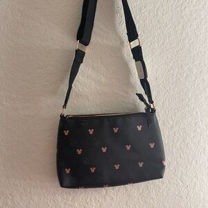 Disney Black Crossbody Bag with Pink Mickey Icons